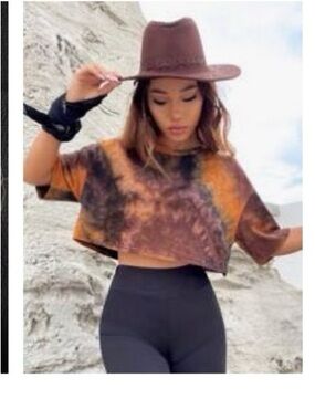 SHEIN Tie-Dye Crop Top in Orange & Brown